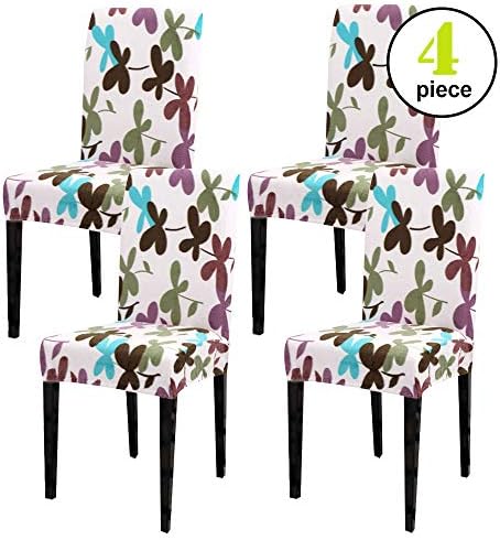Leanking Knit Spandex Fabric Stretch Removable Washable Dining Room Chair Slipcover Home Decor Set of 4 (F, 4 Pcs)