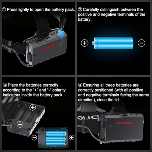ET Head Torch Rechargeable, Super Bright 100000 LM LED Headlamp with 5 Modes & 30 Hours Runtime & IPX7 Waterproof & 120°Adjustable & Zoomable,Red Warning Headlight for Running Hiking Fishing Cycling