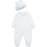 Little Me Baby Boy Clothes 2-Piece Baby Sleeper and Cap Set, 100% Cotton Footies Baby Essentials, Preemie to 9 months