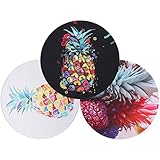 GPROVA Pineapple Custom Mouse Pad Gaming Mat Keyboard Pad Waterproof Material Multi-Colorful Pattern Non-slip Personalized Round Mouse Pad (8.7x8.7x0.08Inch)(3 PACK) (B/W3/R)