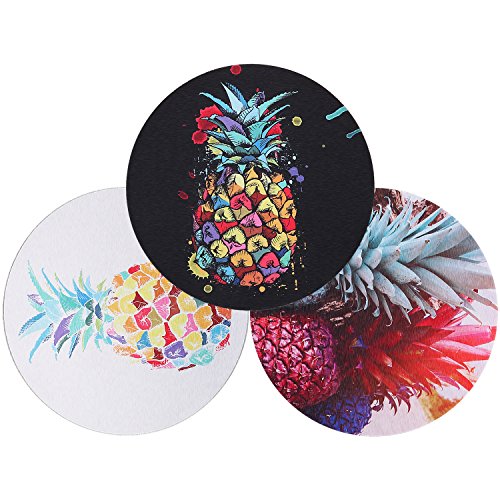 GPROVA Pineapple Custom Mouse Pad Gaming Mat Keyboard Pad Waterproof Material Multi-Colorful Pattern Non-slip Personalized Round Mouse Pad (8.7x8.7x0.08Inch)(3 PACK) (B/W3/R)
