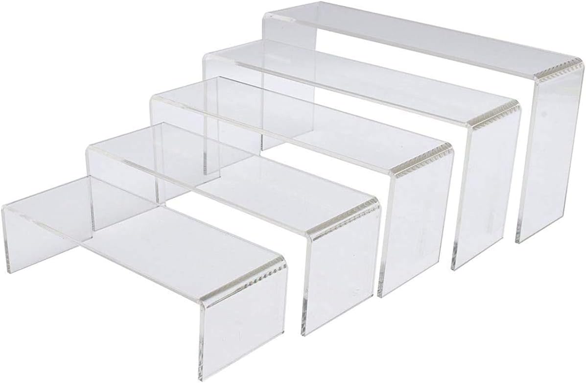 Nisorpa 5 x Acrylic Display Risers Stand Clear Riser Shelf Retail