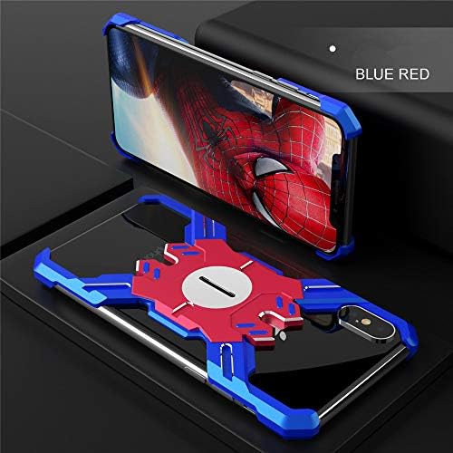 Metal Case for iPhone Xs Max/iPhone XR/iPhone Xs/X/iPhone 6/6S/7/8 Plus Case Aluminum Alloy Metal Frame with Ring Holder Stand (Blue+Red, iPhone Xs Max)