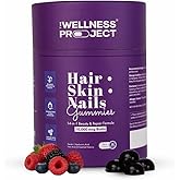 The Wellness Project 14-in-1 Hair, Skin & Nails Gummies with 10,000 mcg Biotin, Keratin, Hyaluronic & Folic Acid, Vitamins A, B5, B6 & B12 & Sea Buckthorn | for Women & Men | Tasty Mixed Berry Flavor