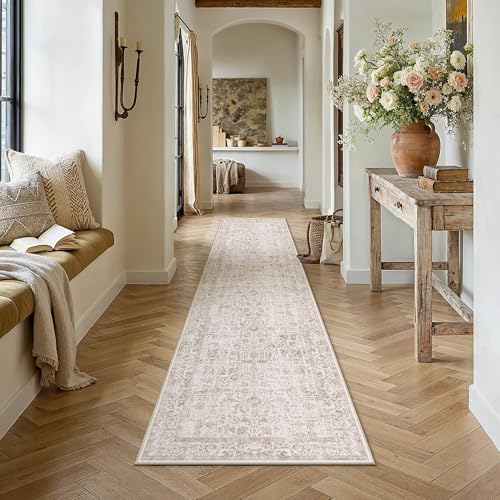 HUGEAR Hellbraun Vintage Teppich Läufer Flur 80x300cm Waschbar