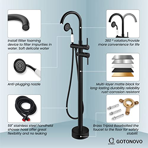 Freestanding Bathtub Faucet with Hand Held Shower Spray Black Tub