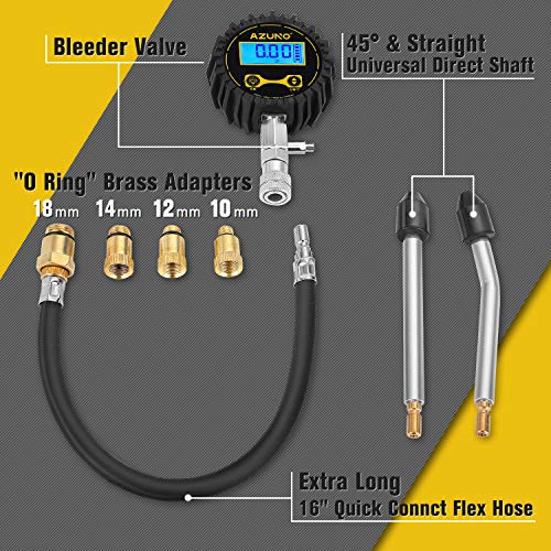 AZUNO Cylinder Compression Tester Kit, 200 PSI Digital Compression Gauge with Adapter & Hose, 8 Pieces Professional Compression Test Tool for Gasline Engine and Small Engine
