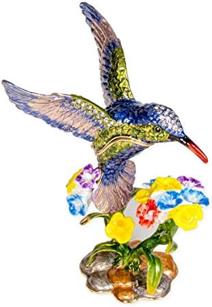 Jeweled Humming Bird on Branch Rhinestone Trinket Box Figurine