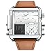 Top Plaza Men's Square Digital Electronic Genuine Leather Band 3ATM Waterproof LCD Sport Watch Casual Business Quartz Military Multifunction Back Light