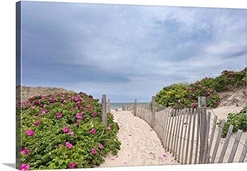 cwb2jcwb2jcwb2j Canvas Print Canvas Art Wrap Beach Decor Dune Path Photo Beach Roses Print Block Island Rhode Island Photography Beige Green Bedroom Bathroom Decoration Wall Art Wall Decor