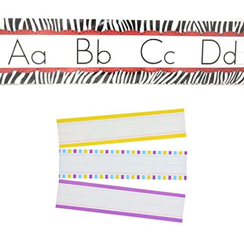 Teaching Tree Manuscript Alphabet Bulletin Back to School Board Set Creative Strips School Office Scholastic Teacher Bulletin Trim Wall Border Decal Classroom Decoration Stars Zebra Strips