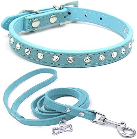 TFENG Dog Collar with leash, Adjustable Leather Pet Neck Basic Bling Collars for cats and dogs, 13 colors, 4 Size