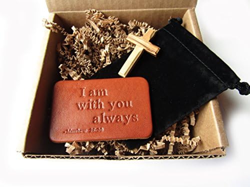 Christian Gift: "I Am With You Always" Leather Wallet Card with Bible Verse and Pocket Cross. Perfect for Confirmation, First Holy Communion or Adult Baptism.