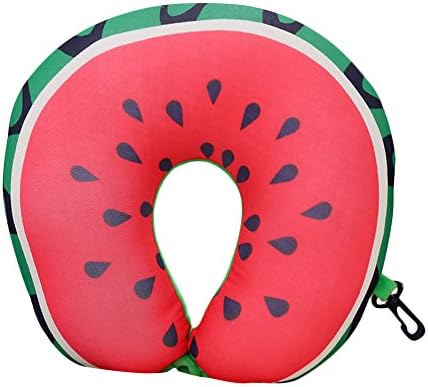 Superi Fruit Microbead Neck Pillow Soft U Shaped Cushion for Airplane Travel Sleeping and Cervical Support Watermelon