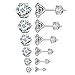 JADENOVA 925 Sterling Silver CZ Studs for Women Men (6 Pairs, 3-8mm)