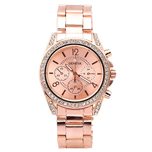 Top Plaza Unisex Fashion Women s Men s Crystal Accented Analog Alloy Watch, Rose Gold