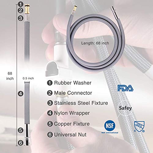 Nashor Moen 150259 Pull Down Hose Kit Replacement, 68” Strong Nylon