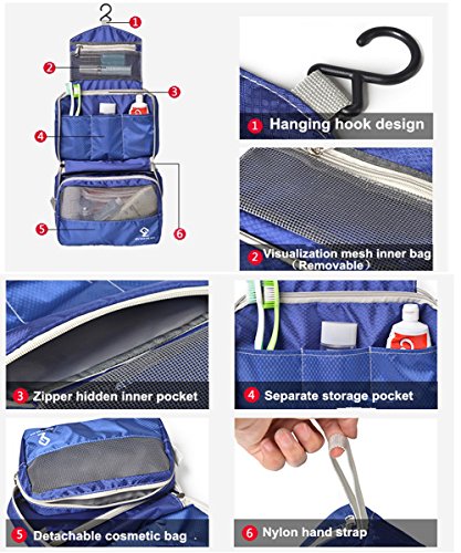 ZIYE Hanging Portable Travel Toiletry Bags Mens Womens Overnight Wash Shaving Dopp Kit Cosmetic Storage Organizer Waterproof Gym Bag with Hook (Orange) - Thumbnail 5