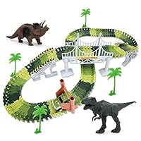 UTC Global Track Dinosaur World Bridge Create A Road 142 Piece Toy Car & Flexible Track Playset Toy Cars, 2 Dinosaurs