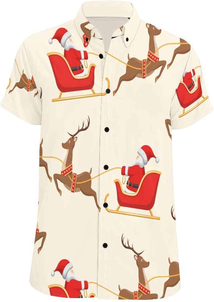 InterestPrint Merry Christmas Cute Santa Claus Shirt Short