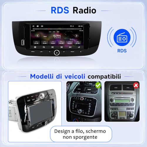 MAVYULQEF Linux Car Radio is compatible with Fiat Punto 2010-2016/Linea 2012-2015 Launch Light/Bluetooth/Wireless CarPlay/Android Auto/FM/AM/RDS/USB