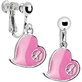 Pink Heart Peace Sign Clip Earrings