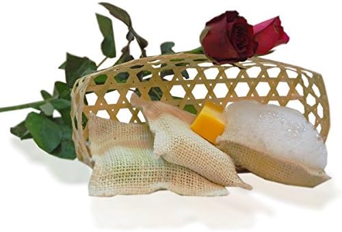 Tamarind Bay Banana Bark Fiber Mesh Exfoliating Scrub Body Soap 3-Pack Gift Set with Basket (Floral) with Jasmine, Lavender, Rose