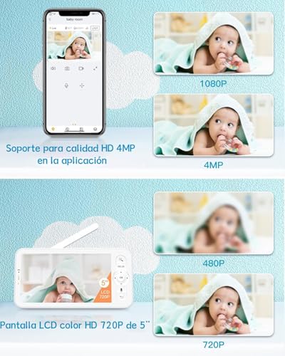 ARENTI Monitor Bebé con Dos Camaras Camara para Bebe 4MP 5" HD 2.4G&5G WiFi Monitor de Video con Visión Nocturna por Infrarrojos, Luz Nocturna, Audio Bidireccional, Detección de Llanto y Movimiento