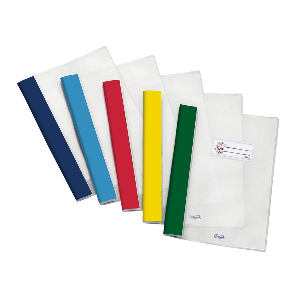 Favorit Set of 10 notebook covers with label, A4 size, transparent and multi-coloured, 21x29.7 cm