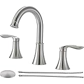 Friho Brushed Nickel Bathroom Faucet 3 Hole, Widespread 8 Inch 2 Handle Vanity Sink Faucet Set with Swivel Spout, Pop Up Drain and Water Supply Hoses