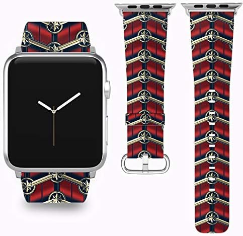 Wrist Band Strap with Captain Marvel Design Compatible with Apple Watch iWatch All Series 38 40 42 44 mm Series 1 Series 2 Series 3 Series 4 Leather Replacement Strap
