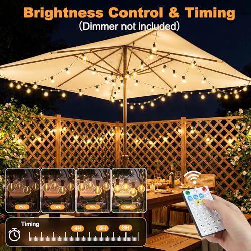 Outdoor Solar String Lights, 12M/39.4Ft Solar String Lights with 14+1 G40 Bulbs and 26 LED Beads, 19 Modes Waterproof IP44 Outdoor String Lights for Garden, Terrace, Wedding, Party