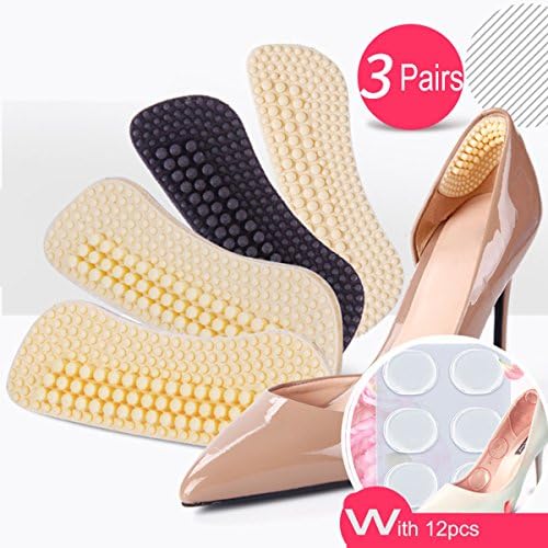 Heel Pad Too Big Inserts Shoes Cusion 4D(3pairs Black) with Gel Spot (12pcs) Soft shoe pads Heel Pads silicone Gel Heel Cushion high heel inserts for women foot care Shoe Inserts Pad