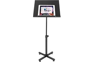 JAJADAH Lectern Podium Stand, Height Adjustable Laptop Table, Portable Presentation Standing Tilting Desktop with Edge Stopper for Classroom/Office & Church (Black)