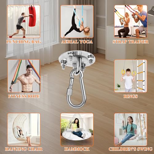 BASVII 2 Pieces Ceiling Hook Ceiling Bracket for Stainless Steel Punching Bag up to 400 kg Hanging Bracket 360° Rotation with Ring M8 for Punching Bag, Hammocks, Yoga, Hanging Chair