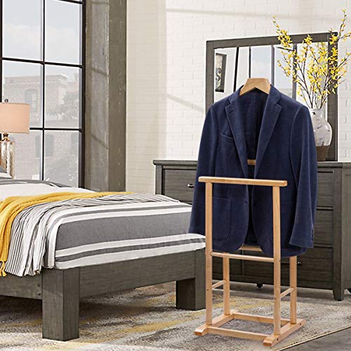 USA_BEST_SELLER Men's Valet Executive Coat Clothes Stand Rack Hanger Functional Double Suit Shelf (Oak)