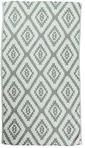Bersuse 100% Cotton Zipolite Dual Layer Turkish Towel - 37x70 Inches, Silver Gray/Mint