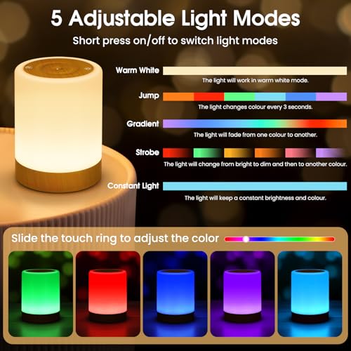 NIWOHOM Set of 2 Bedside Lamps, Adjustable Brightness Abat Jour Bedside Table Lamp with 256 RGB Colors and 5 Modes, Wireless Table Lamp, Kids LED Night Light with Timer for Bedroom