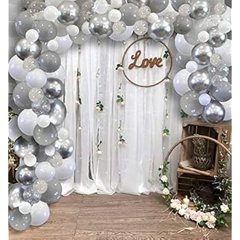 Balloon Arch kit Balloon Garland - Strong Multicolor Thick Balloons, Metallic Silver, Light Grey, White&Clear/Chrome Confetti, Birthday Party Decor, Decorations 4 Parties, DIY Wedding Decoration Kits
