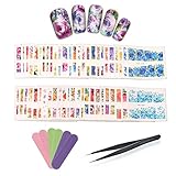 WOKOTO 50 Sheets Big Flower Image Nail Art Stickers Water Transfer Decals With 1 Pcs Anti-Static Tweezers And Nail Files Nail Art Decoration Tool Kit
