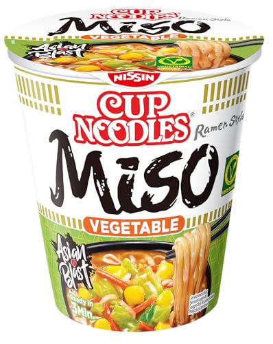 Nissin Cup Noodles – Veggie Miso, 8er Pack, Soup Style Instant-Nudeln japanischer Art, mit Miso-Paste und Gemüse, schnell im Becher zubereitet, vegetarisch, asiatisches Essen (8 x 67 g) 2