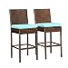 Sundale Outdoor 2 Pcs All Weather Patio Furniture Brown Wicker Barstool with Cushions, Blue