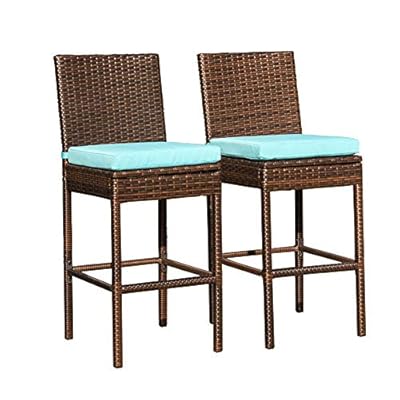 Sundale Outdoor Bar Stools Set of 2, 2 Piece Woven Wicker Bar Stools Armless, Patio Bar Chairs with Cushion Blue, All… 5148JJ0cfRL