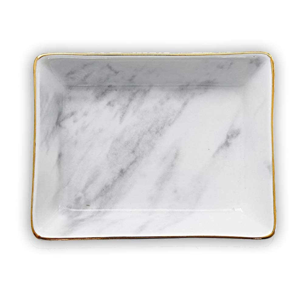 Marble Ceramic Jewelry Tray Ring Dish Ring Holder Display Organizer with Golden Edged Wedding