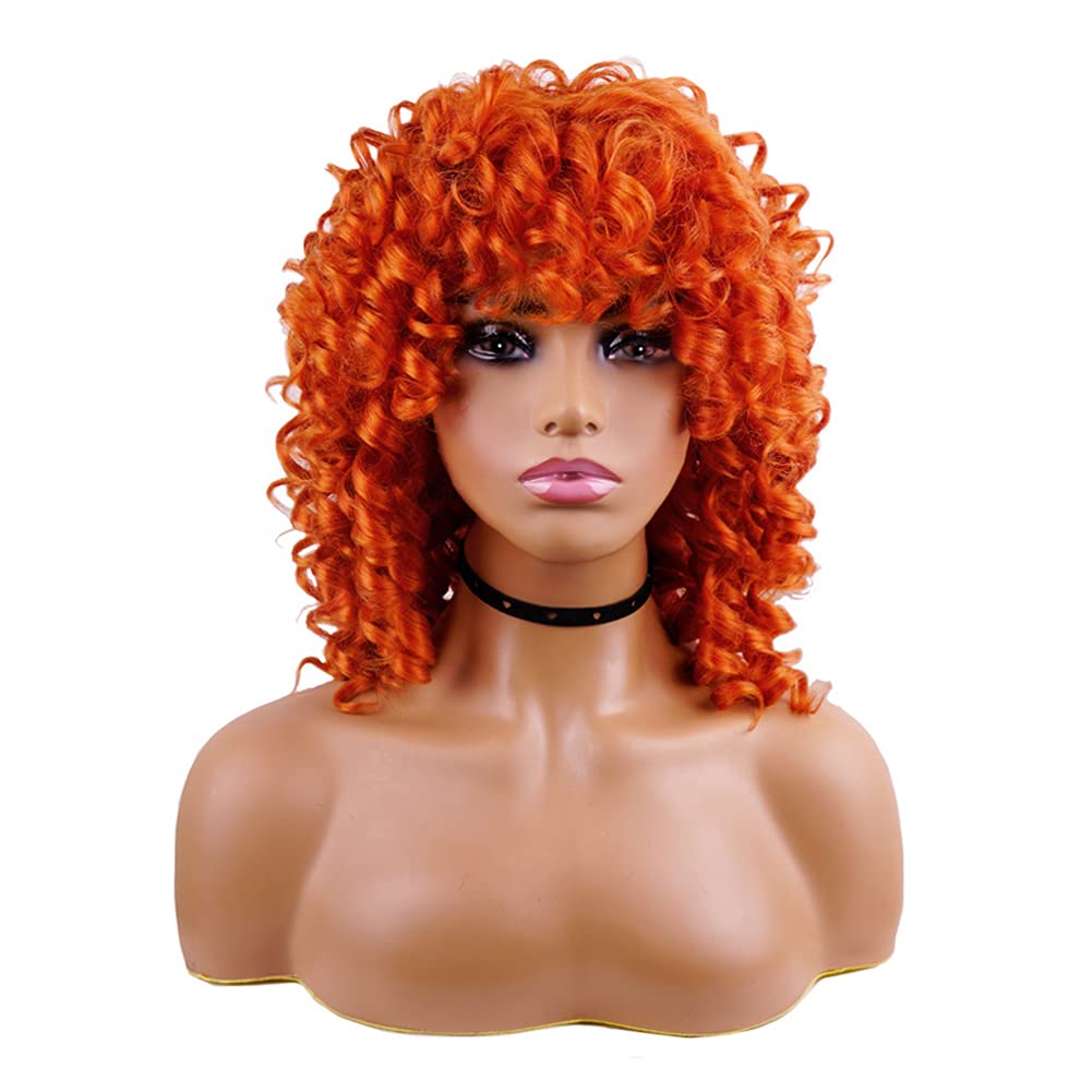 Condition photo showing As Is for curly wig with bangs orange wigs for women short bob wigs loose synthetic hair (orange)