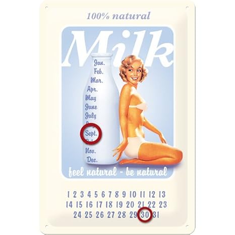 Nostalgic-Art 20234 Pin Up - Milk, Kalender-Blechschild 20x30 cm