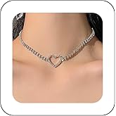 Erimberate Bohemian Crystal Heart Choker Necklace Silver Cz Hollow Heart Pendant Necklace Rhinestone Heart Tennis Chain Necklace Minimalist Heart Collar Necklace Jewelry for Women Gifts