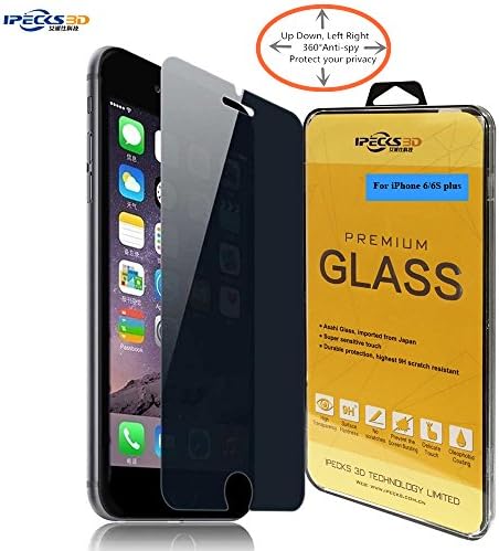 iPhone 6/6s Plus Privacy Screen Protector Tempered Glass 360° Anti Spy Screen Guard Film for Apple iPhone 6/6s Plus 5.5 inches by IPECKS3D