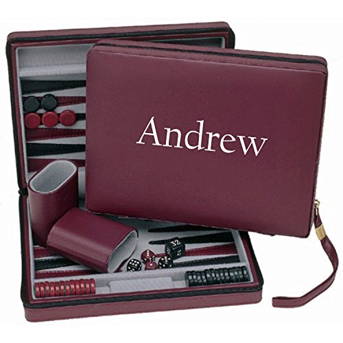 WE Games Custom Monogrammed Burgundy Magnetic Backgammon Set with Carrying Strap Travel Size