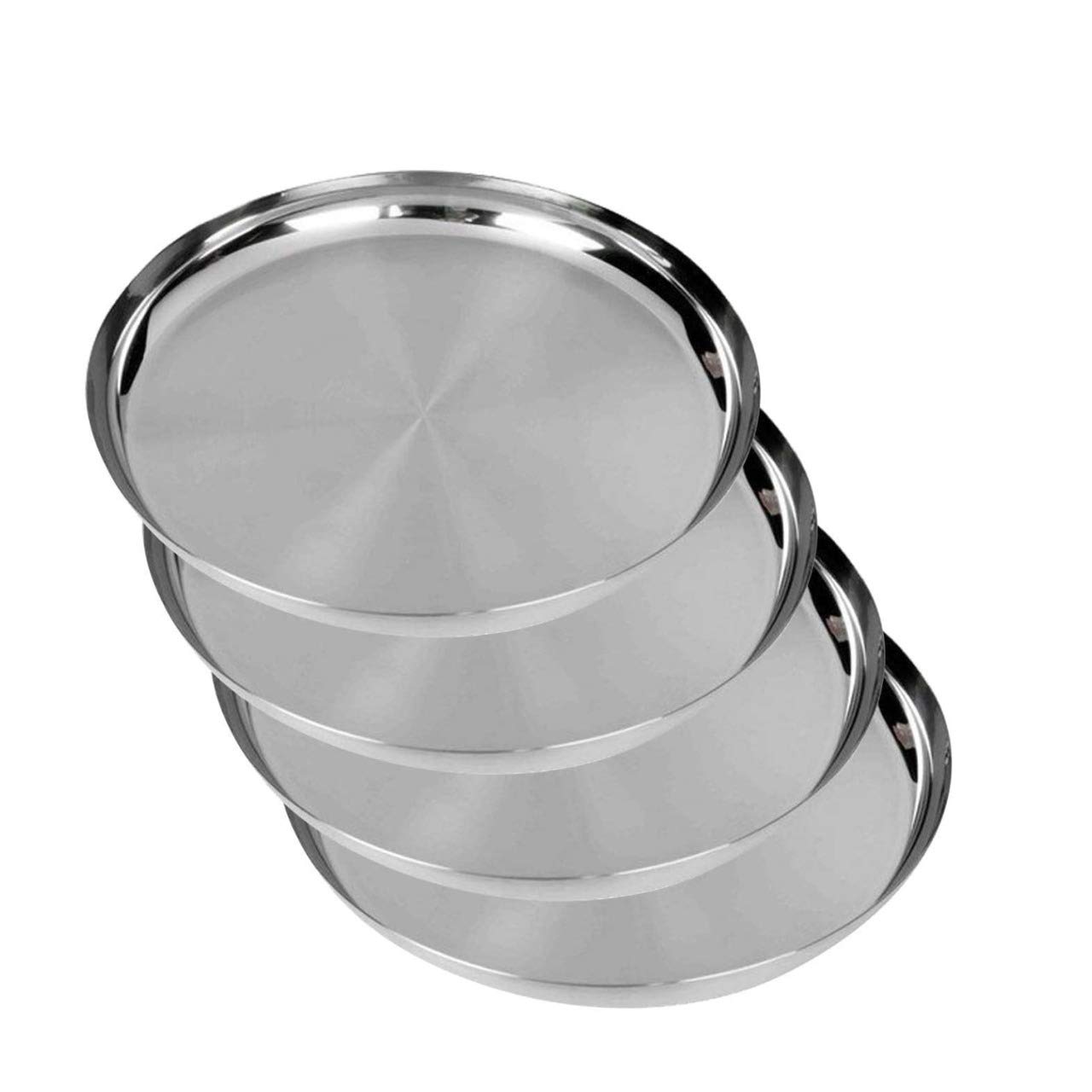 Photo 1 of IndiaBigShop Stainless Steel Round Plates Plates For ss mess tray Thalis , Stainless Steel Plate Set, Camping Outdoor Plate, for Dinner Plate, Indian Dinner Plates Set of 4-12 Inch